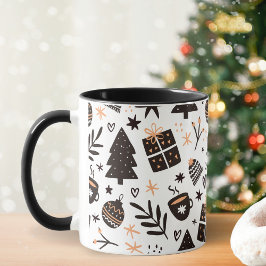 Caneca Padrão de Natal preto e branco,