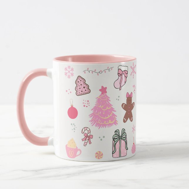 Caneca Padrão de Natal Rosa (Esquerda)