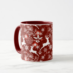 Caneca Padrão de Natal vermelho e branco com renas
