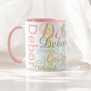 Caneca Padrão de nome de cores suaves pálidas em rosa-pin