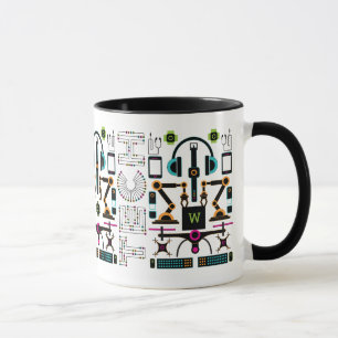 Caneca Padrão de objetos e equipamentos de tecnologia mo