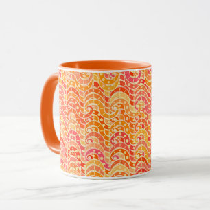 Caneca Padrão de onda abstrato - laranja, coral e ouro
