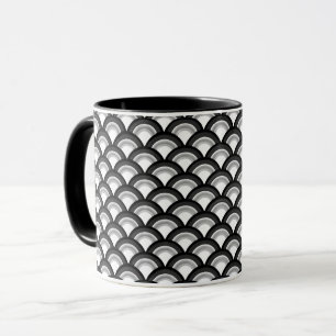 Caneca Padrão de onda Art Deco - preto e branco