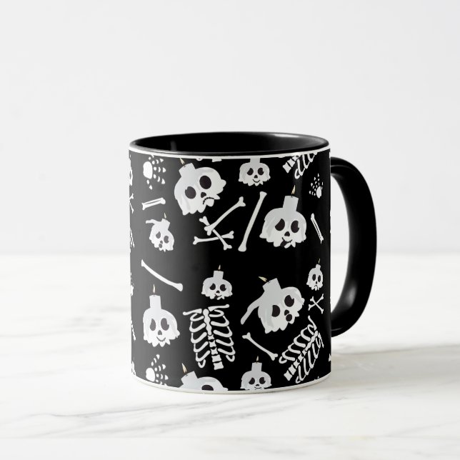 Caneca Padrão de Ossos do Skeleton do Halloween (Frente Esquerda)