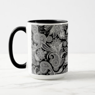 Caneca Padrão de Paisley do Ornamentado Preto e Branco