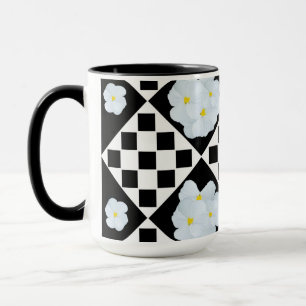 Caneca Padrão de Pansy Verificado em Preto e Branco