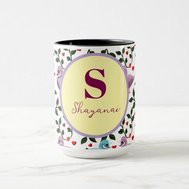 Caneca Padrão de pássaros personalizado e customizado  (Centro)