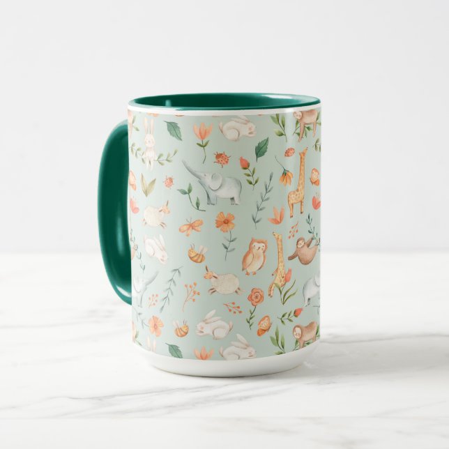 Caneca Padrão de Pastel de Bebê-Teal-Cute (Frente Esquerda)