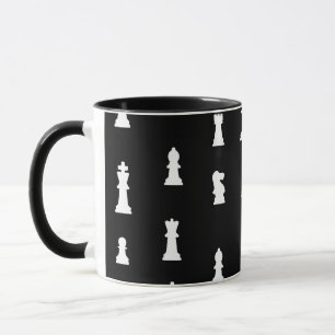 Caneca Padrão de peças de xadrez - preto e branco
