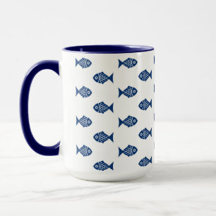 Caneca Padrão de Peixe Azul Escandinavo