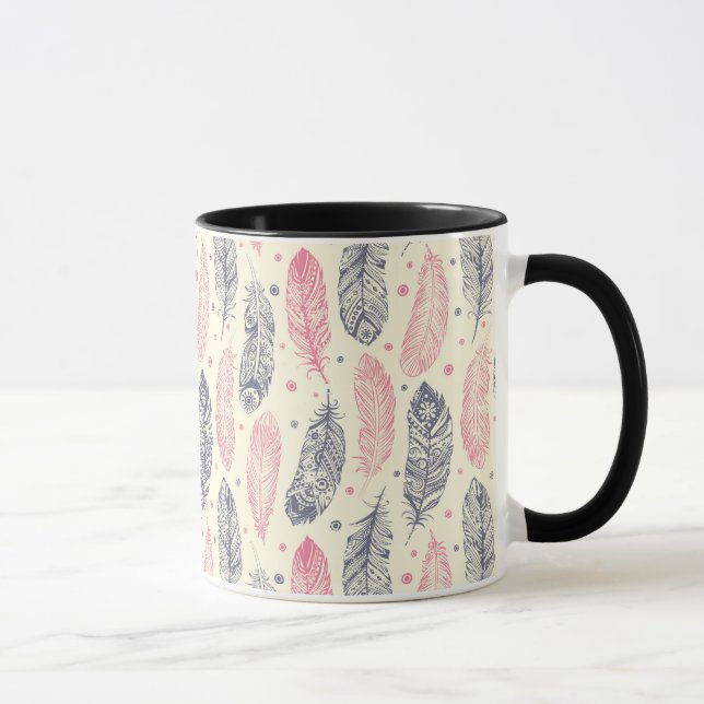 Caneca Padrão De Pena Étnica Rosa E Roxa (Direita)