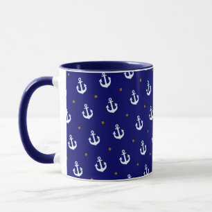 Caneca padrão de pequenas âncoras brancas