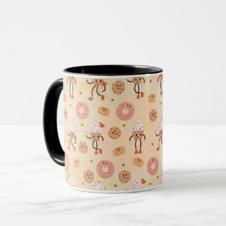 Caneca Padrão de Personagens de Sobremesas Retrô