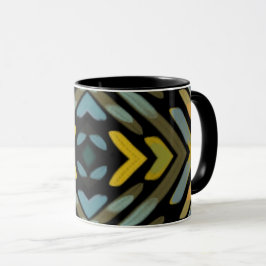 Caneca Padrão de Piso de Pneu Azul Dourado Preto