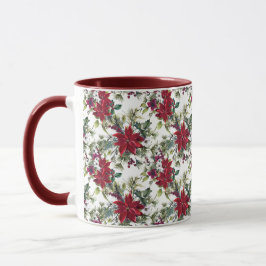 Caneca Padrão de Poinsettia em Aquarela 
