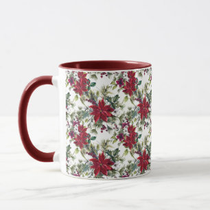 Caneca Padrão de Poinsettia em Aquarela