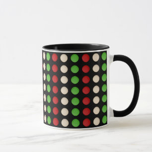 Caneca Padrão de Ponto Branco Verde Vermelho