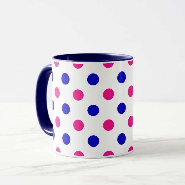 Caneca Padrão de Pontos Brancos Rosa Azul (Frente Esquerda)