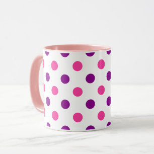 Caneca Padrão de Pontos Brancos Roxos e Rosas