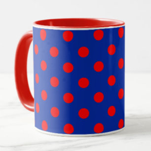 Caneca Padrão de Pontos Polka Azuis e Vermelhos