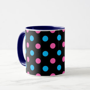 Caneca Padrão de Pontos Polka Azul Preto Rosa