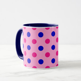 Caneca Padrão de Pontos Polka Rosa Azul