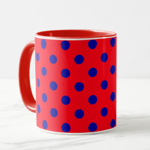 Caneca Padrão de Pontos Polka Vermelho Azul no Design