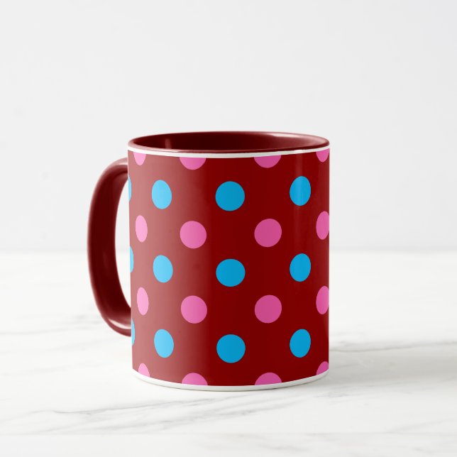 Caneca Padrão de Pontos Vermelho Rosa Azul (Frente Esquerda)