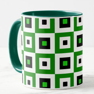 Caneca Padrão de Quadrados Xadrez Verde Preto Branco