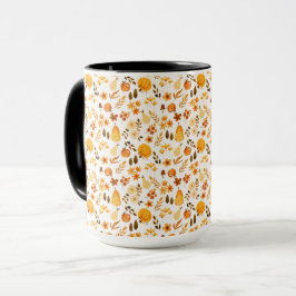 Caneca Padrão de queda com abóboras, folhas:Legância do o