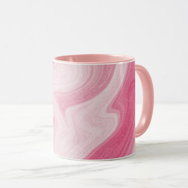 Caneca Padrão de Redemoinho de Mármore Rosa – Abstrato Es (Frente Esquerda)