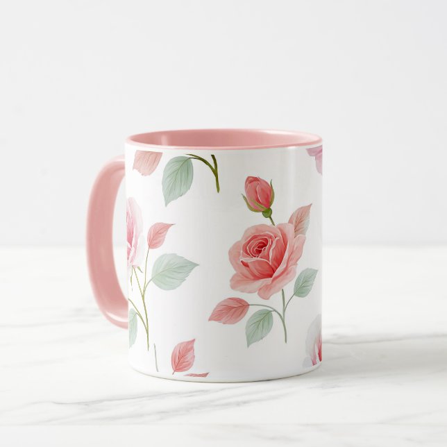 Caneca Padrão de Rosa Rosa, cor suave, (Frente Esquerda)
