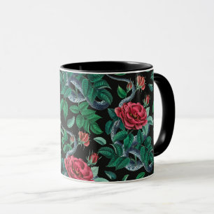 Caneca Padrão de Rosa vermelha de Cobra e de Vintage