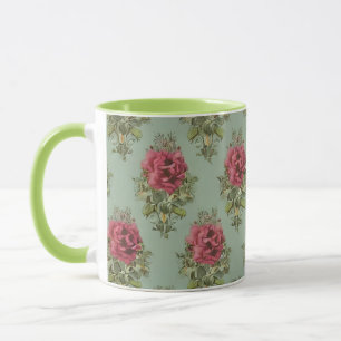 Caneca Padrão de Rosa vermelha Victoriana Elegante