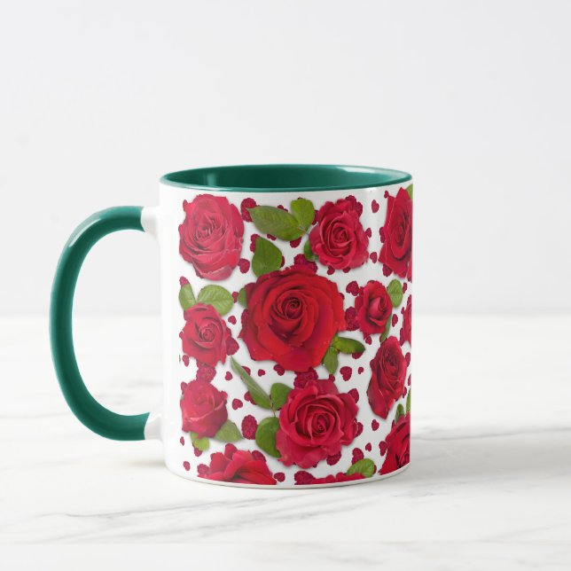Caneca Padrão de Rosas Florais Vermelhas e Rosa Escuro El (Esquerda)