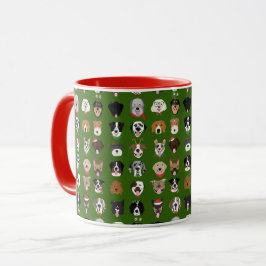 Caneca Padrão de Rosto de Cão de Natal