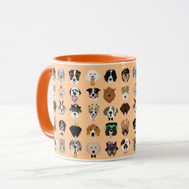 Caneca Padrão de Rostos de Cachorro Halloween