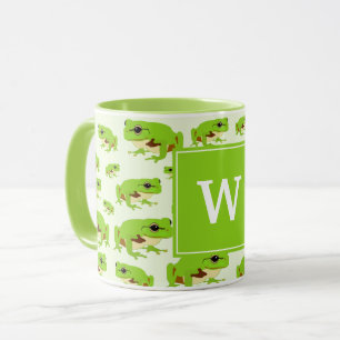 Caneca Padrão de Sapo de Árvore Verde Cuta do Monograma P