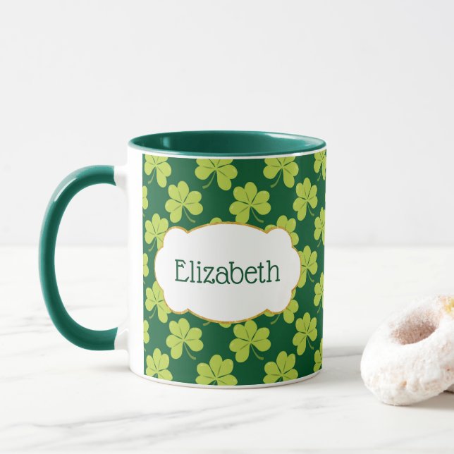Caneca Padrão de Shamrock de cobertura verde-branca (Com Donut)