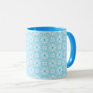 Caneca Padrão de simetria geométrica branca azul-claro br