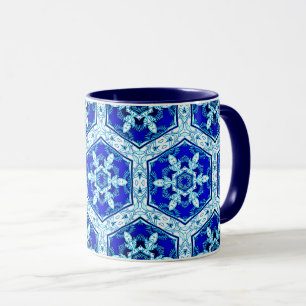 Caneca Padrão de Snowflake - Azul Cobalto e Branco