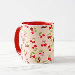 Caneca Padrão de Sobremesa de Cereja Fofa Design Estético