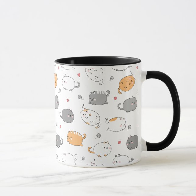 Caneca Padrão de Sonhos de Gato Sonolento Fofo e Aconcheg (Direita)