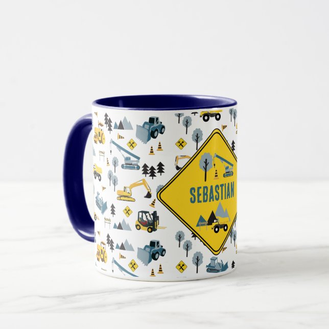 Caneca Padrão de Tema de Construção Azul (Frente Esquerda)