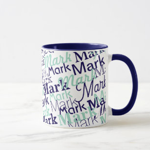 Caneca Padrão de Tipografia de Primeiro Nome Azul Moderno