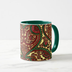 Caneca Padrão de tom de joia vitoriano floral paisley bo