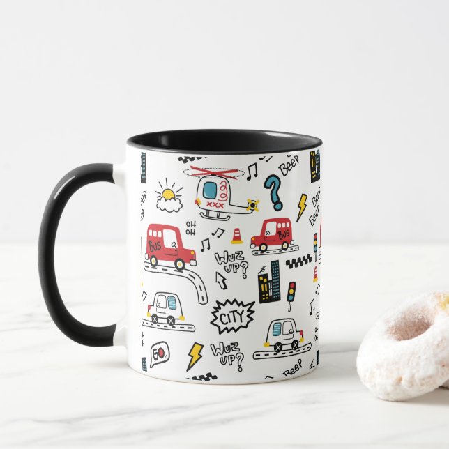 Caneca Padrão de Transporte Divertido para Crianças  (Com Donut)