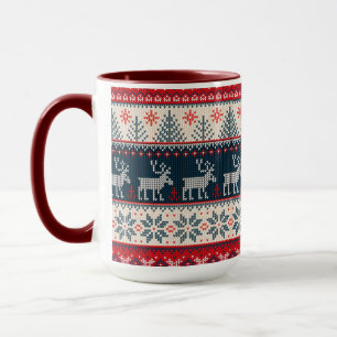 Caneca Padrão de Tricô Falso de Férias de Família Tema Nó
