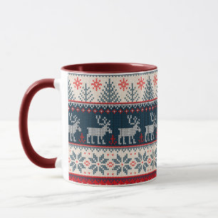 Caneca Padrão de tricô falso tema natalino nórdico