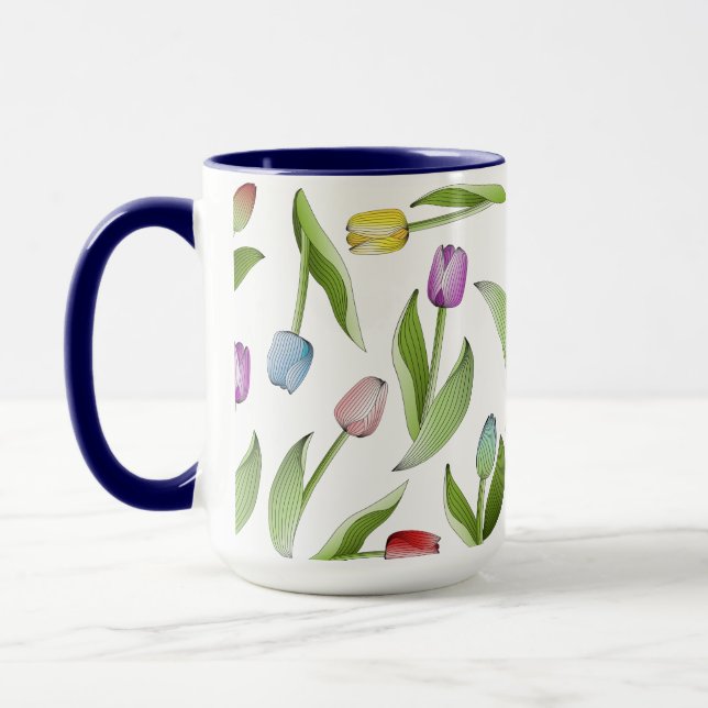 Caneca Padrão de Tulipas Colorida (Esquerda)